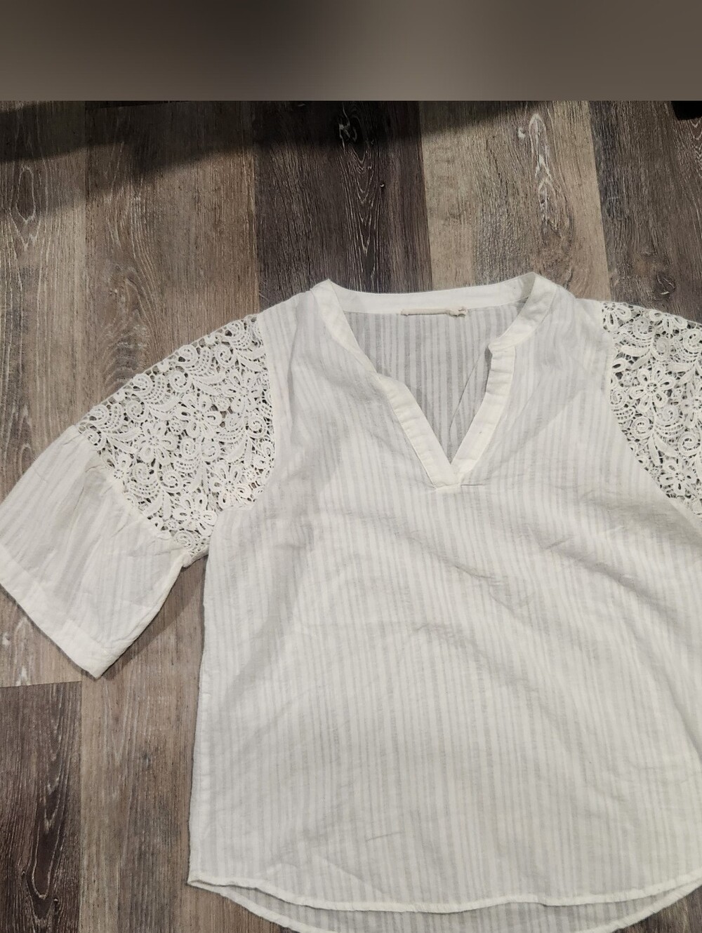 Ellison White Lace Sleeve Linen Women's Top Sz Lg